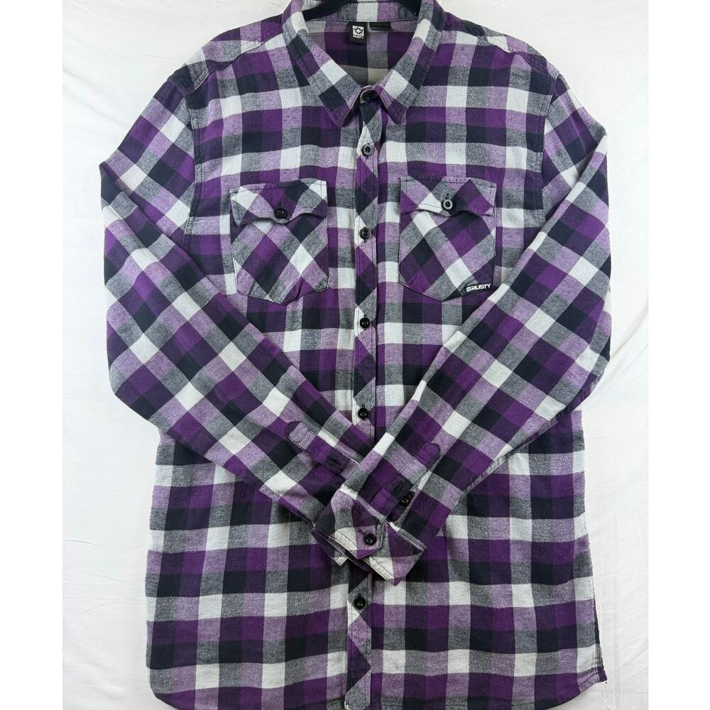 Rusty Surf Purple & Black Plaid Flannel Shirt Grunge - Mens XL / Womens XXL